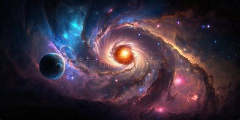 Illustration of a Galaxy, Complete with Stars, Nebulae, and Celestial Bodies Stock Illustration ...