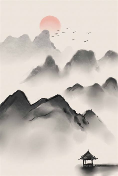 Ink antiquity landscape traditional chinese painting llustration image | Japanese ink painting ...