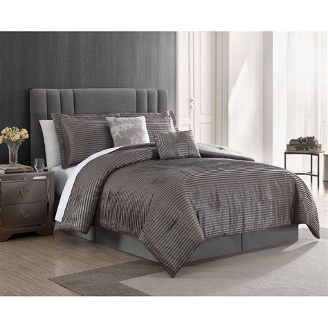 PLEAT DARK GREY 6PC KING COMFORTER SET | At Home