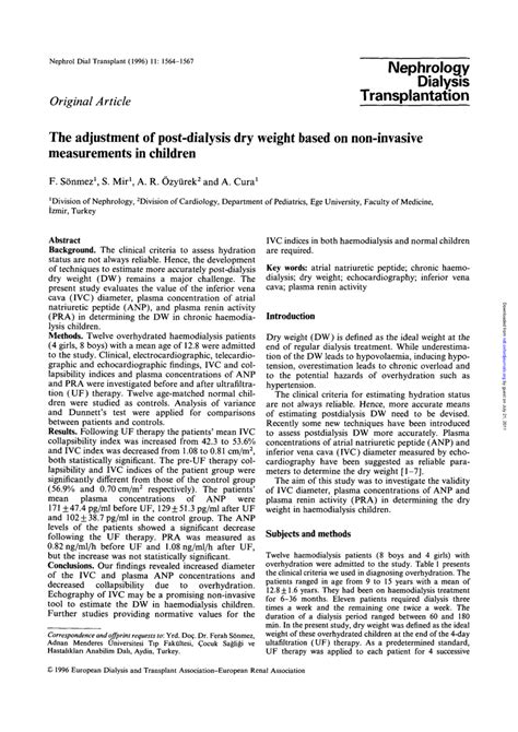 (PDF) The adjustment of post-dialysis dry weight based on non-invasive ...