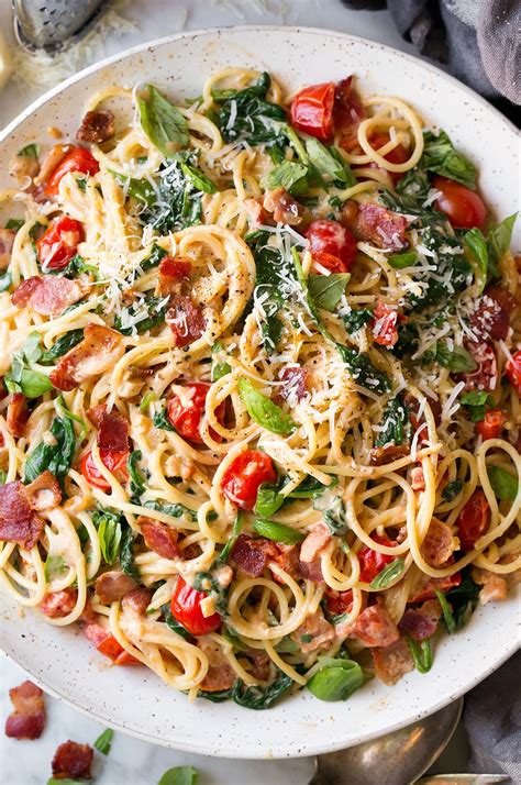 Bacon Tomato and Spinach Spaghetti - Cooking Classy