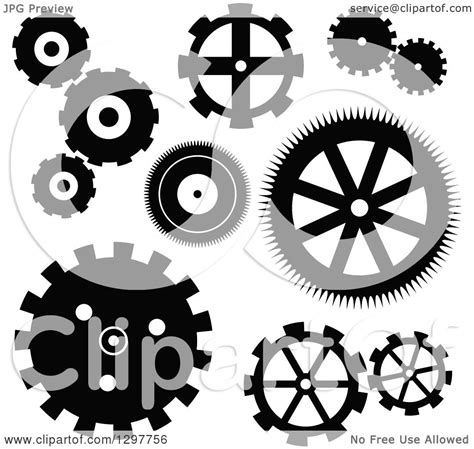 Clipart of a Black and White Gear Cog Icons - Royalty Free Vector Illustration by Prawny #1297756