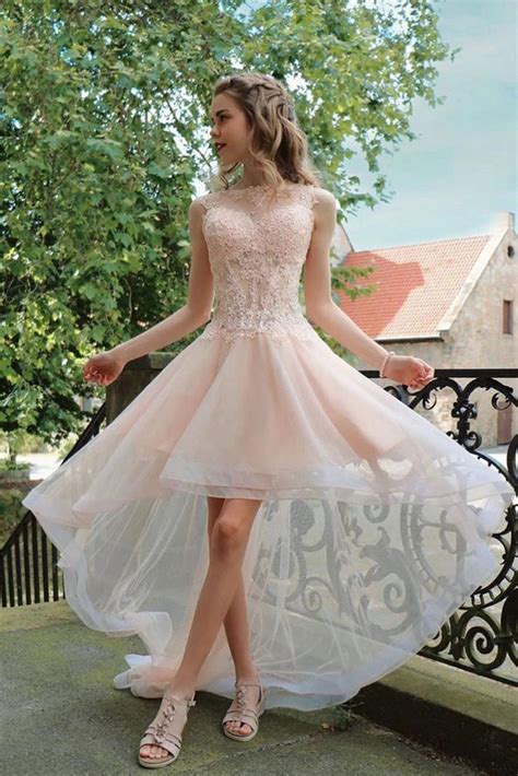 Light Pink High Low Sleeveless Tulle Prom Dress with Lace, Cute Hi Lo Party Dresses N2206 ...