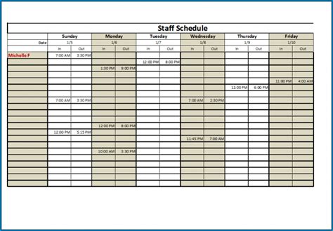 Printable Staff Schedule Template