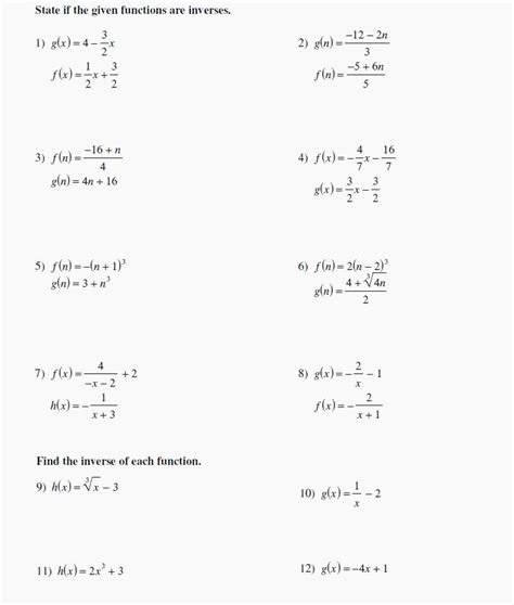 Inverse Function Worksheets With Answers - Function Worksheets