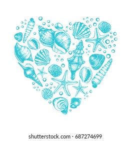 Heart Shape Composition Different Types Mollusk Stock Vector (Royalty Free) 687274699 | Shutterstock