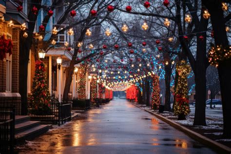 Colorful Christmas lights and decorations on a city street 30312776 ...