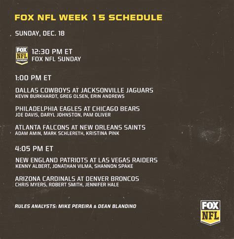 FOX NFL Week 15 Schedule and Regionalization - Fox Sports Press Pass