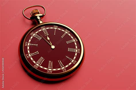 3d illustration of antique black round clock with cutoffs 2023 and ...