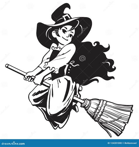 Young Halloween Witch Flying On Broom Vector | CartoonDealer.com #76128169