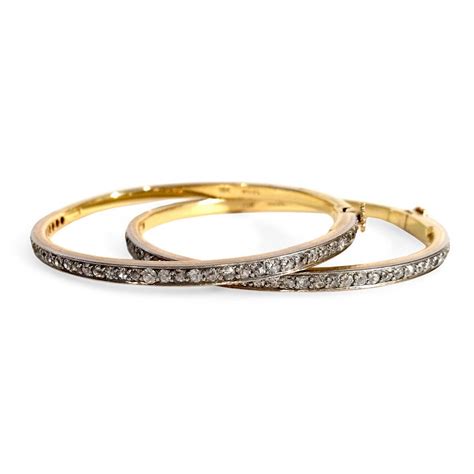 Pair of Diamond Gold Platinum Bangle Bracelets For Sale at 1stdibs