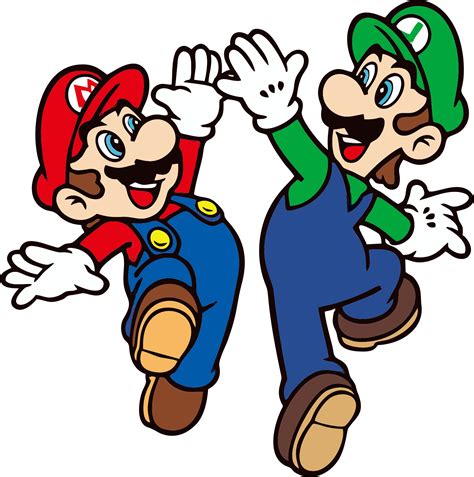 two mario and luigi are jumping in the air with their hands up to each other