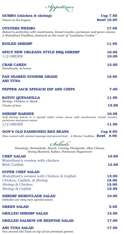 Our Menu – Waterfront Grill