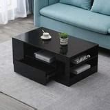 ANQIDI 37" Modern Glossy LED Coffee Table Rectangular Black Storage Table with 1 Drawer and 3 ...