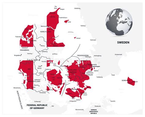 Map of Denmark Coloured by National Flag Stock Vector - Illustration of ...