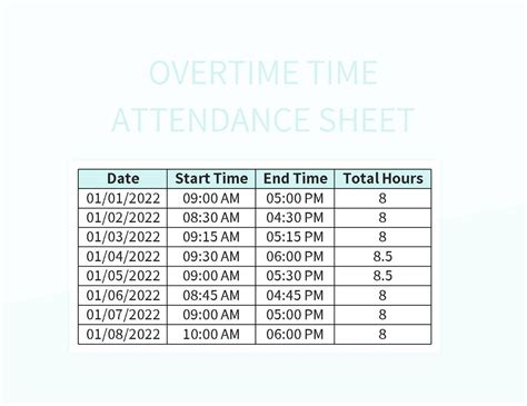 Free Employee Overtime Attendance Sheet Templates For Google Sheets And Microsoft Excel - Slidesdocs