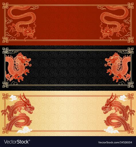 Set horizontal banners with chinese dragons Vector Image