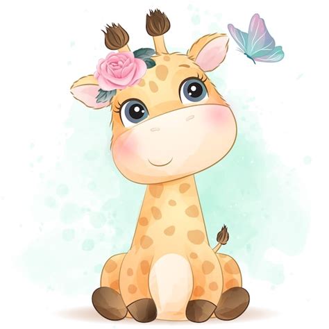 Cute Little Giraffe Clipart With Watercolor Illustration - Etsy