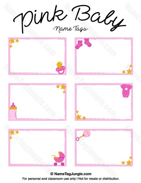 Free printable pink baby name tags. The template can also be used for creating items like labels ...