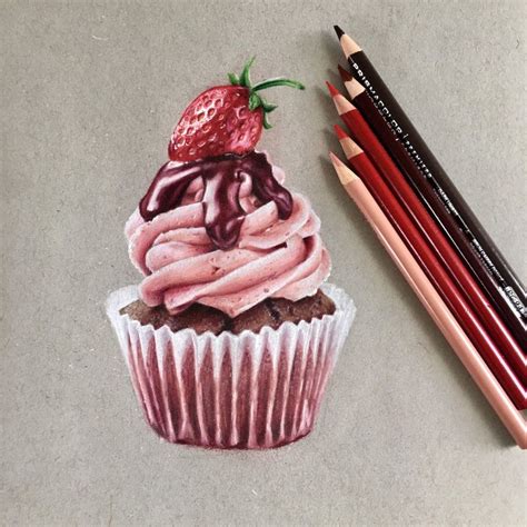 Cupcake with prismacolor pencils : drawing | Cupcake drawing, Fruit art ...