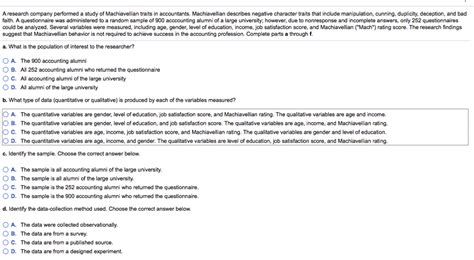 Solved Aresearch company performed a study of Machiavellian | Chegg.com