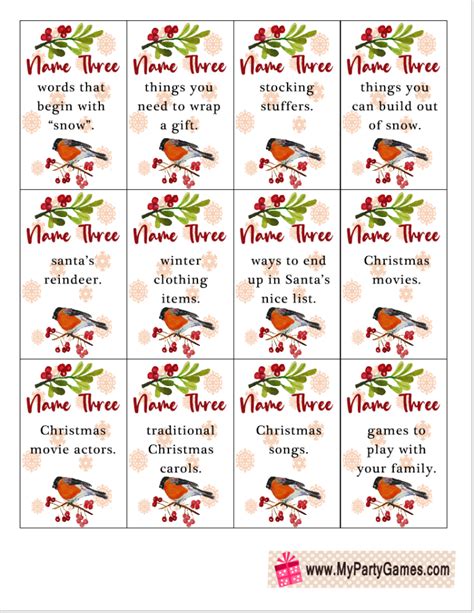 Free Printable Five-Second Christmas Game (50 Cards)