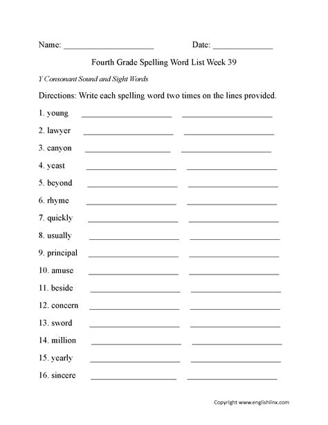 Spelling Worksheets | Fourth Grade Spelling Words Worksheets