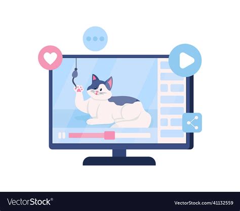 Video with funny cat on computer screen semi flat Vector Image