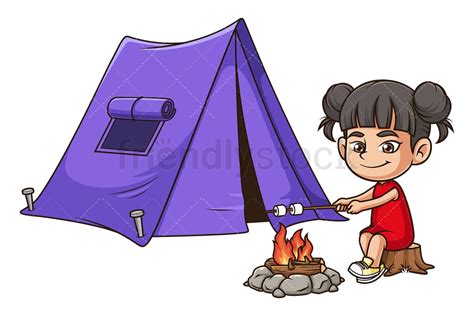 Cartoon Girl Camping Vector Clipart - FriendlyStock