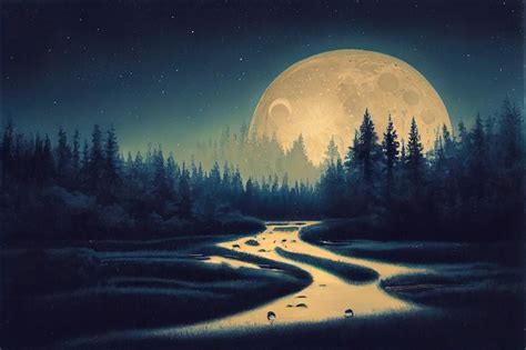 Premium AI Image | Landscape with Moon Illustration. Genarative AI