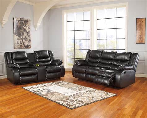 FurnitureMaxx Linebacker DuraBlend Contemporary Black Color Leather Reclining Loveseat w/Console ...