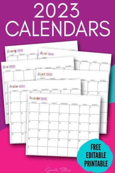 Custom Editable 2023 Free Printable Calendars | Free printable calendar ...