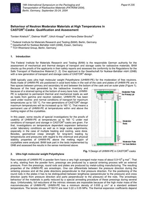 Behaviour of Neutron Moderator Materials at High Temperatures in CASTOR®-Casks: Qualification ...