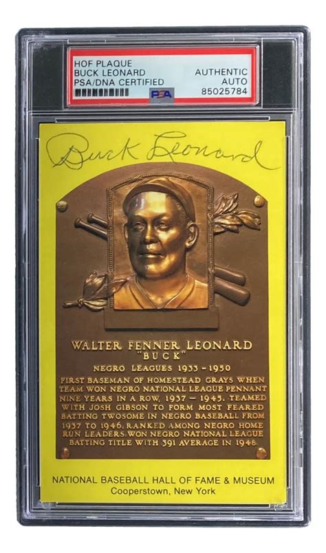 Buck Leonard Signed 4x6 Homestead Grays HOF Plaque Card PSA 85025784 – Sports Integrity