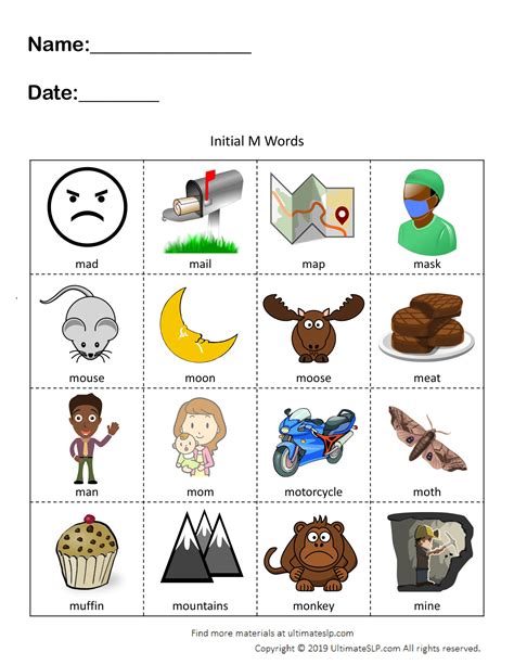 Initial M Words Worksheet - Ultimate SLP