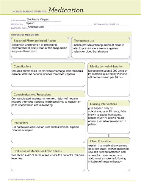 Heparin Medication Template