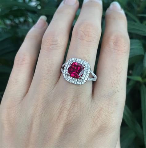 1.60ct Ruby Cushion Halo Engagement Ring Square Ruby Split | Etsy