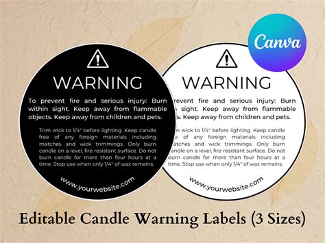 Candle & Wax Melt Warning Label Template DIGITAL DOWNLOAD Editable ...