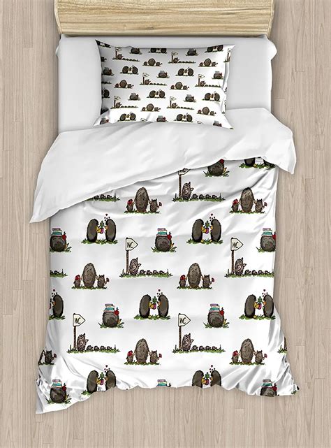 Hedgehog Duvet Cover Set Life of Hedgehogs Theme Rodent Mammals Family Romantic Couple Preschool ...