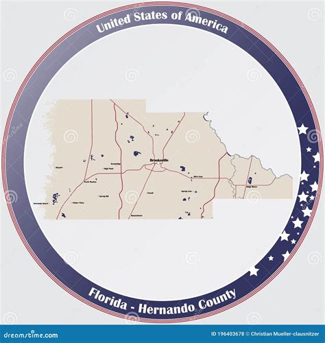 Map of Hernando County in Florida Stock Vector - Illustration of blue ...