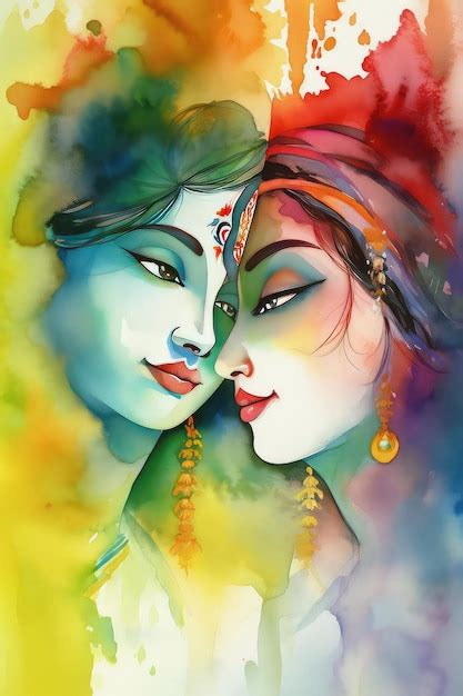 Premium AI Image | Radha krishna watercolor awesome playful art