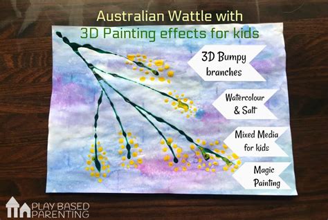 Australian wattle painting for kids - Water colour, salt and 3D glue effects. | Painting for ...