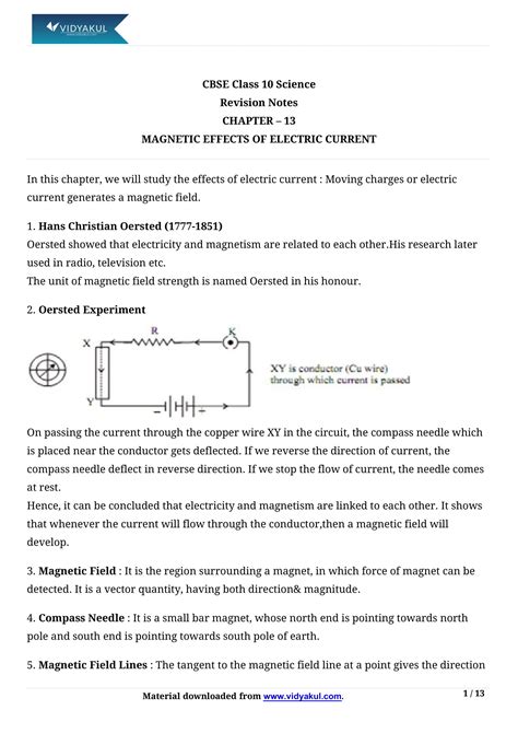 Class 10th Science Magnetic Effects of Electric Current NCERT Notes CBSE 2023