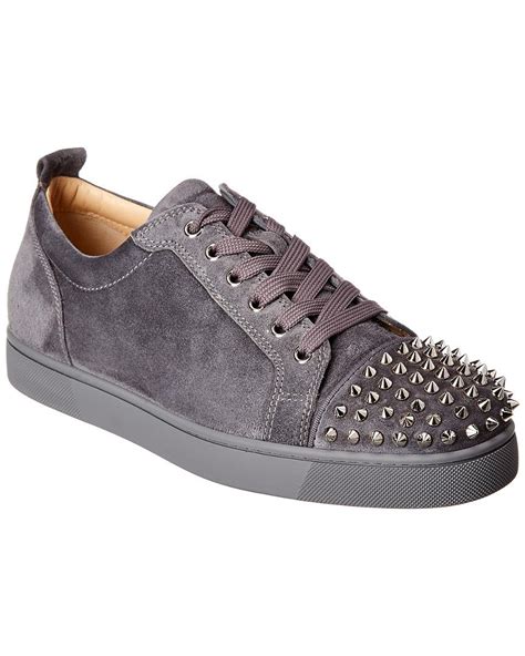 Christian Louboutin Louis Junior Spiked Suede Sneakers in Gray for Men - Lyst