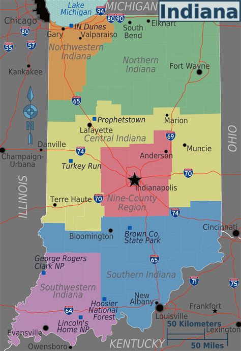 Large detailed regions map of Indiana state. Indiana state large detailed regions map | Vidiani ...