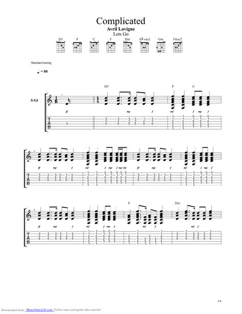 complicated guitar pro tab by Avril Lavigne @ musicnoteslib.com