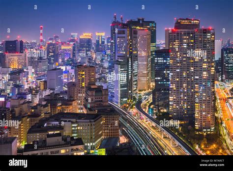 Night skyline of Tokyo with the Skytree in the background, Japan Stock ...