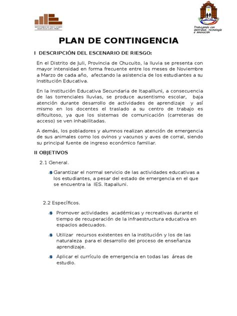 Plan de Contingencia | Plan de estudios | Compartir