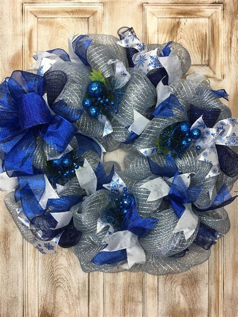 Blue Silver Christmas wreath New Years Wreath Winter wreath | Etsy