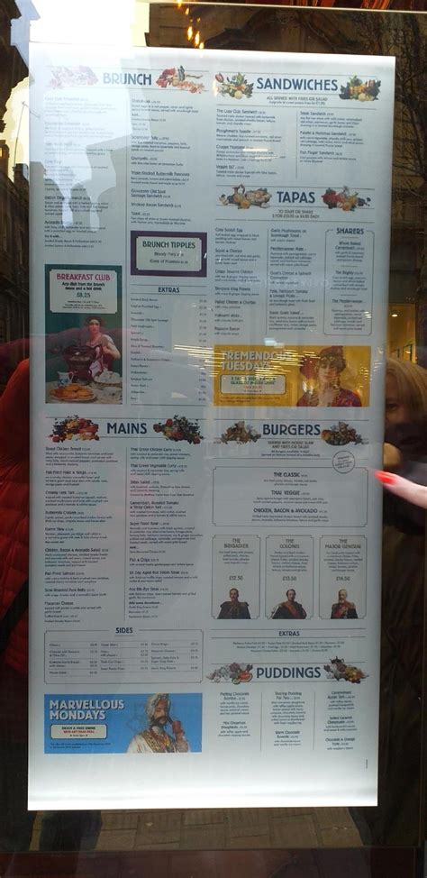 Menu at Cosy Club, Leeds